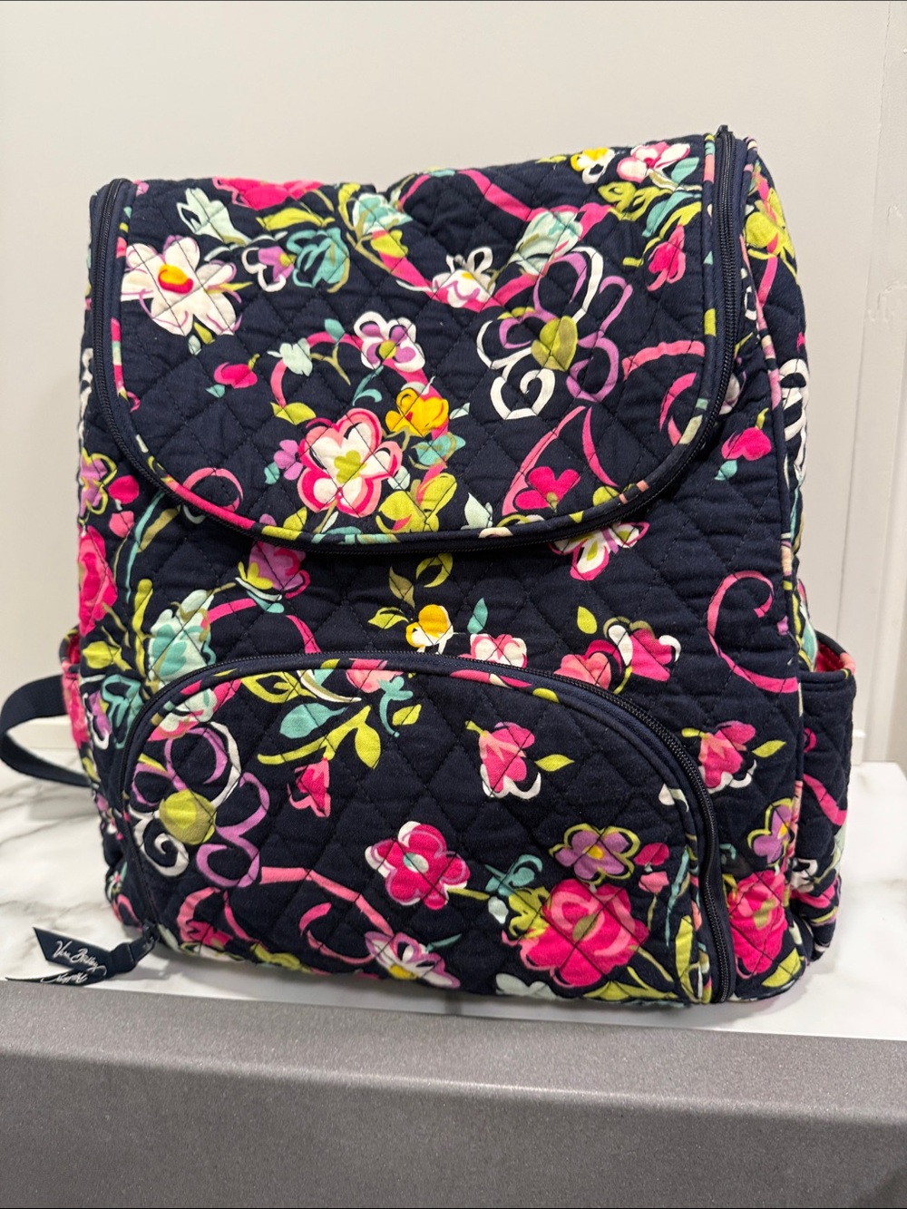 Vera Bradley quilted cotton backpack in retired ribbons print